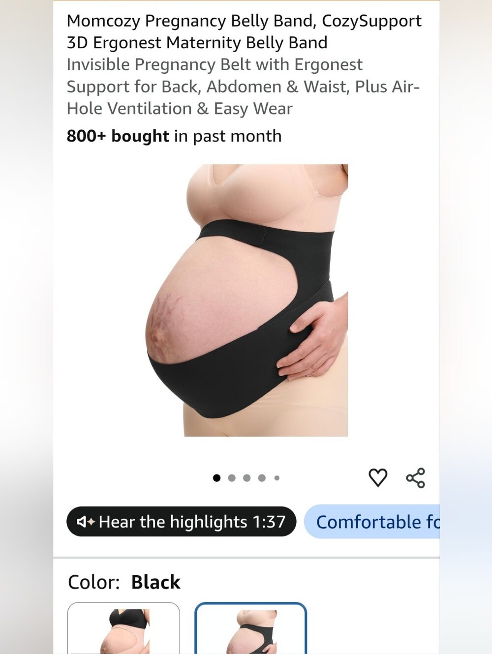 Momcozy Maternity Support Belly Band - Black